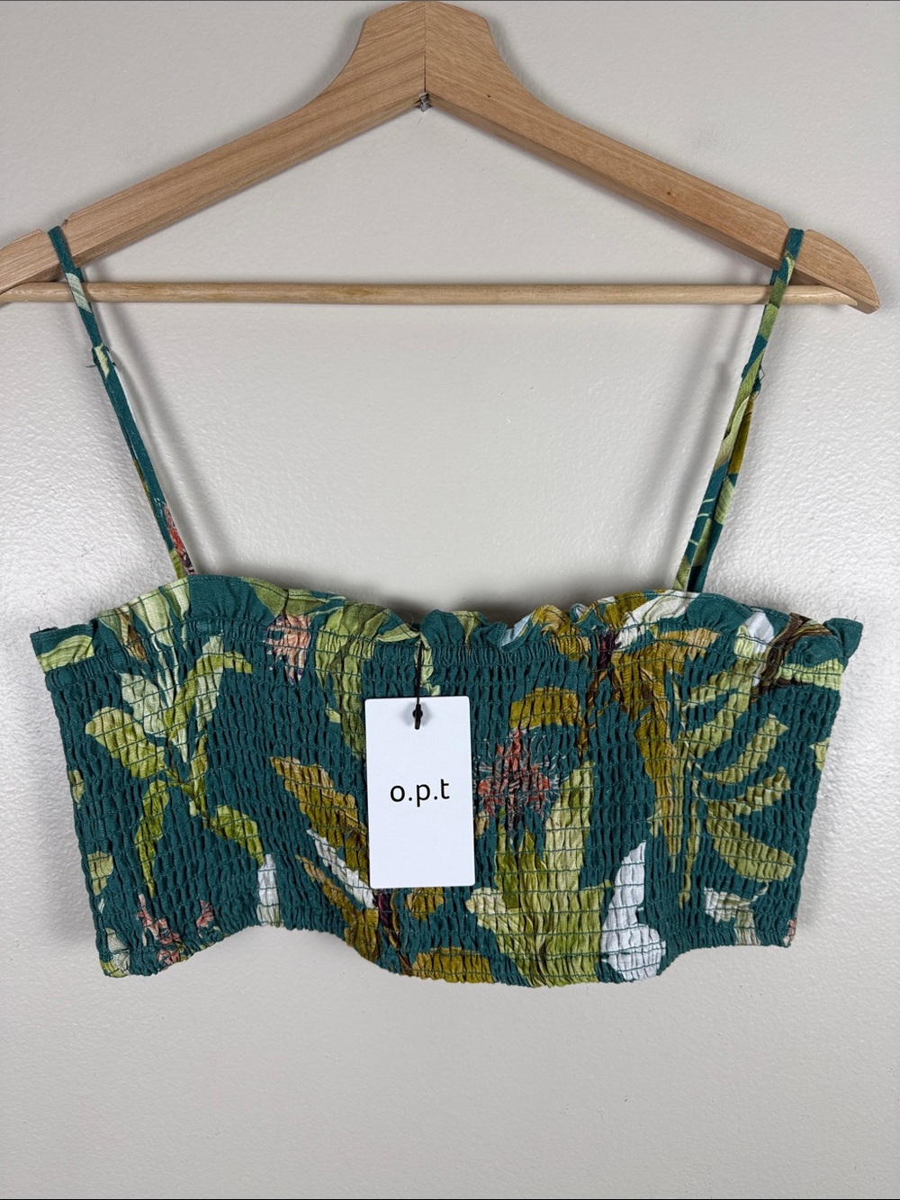 o.p.t Teal Tropical Smocked Crop Top. XL NEW